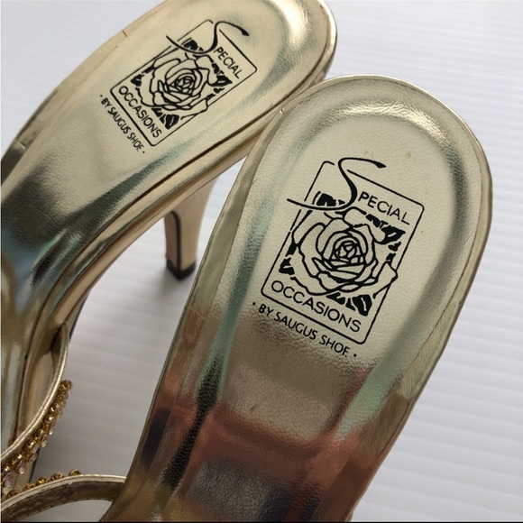 Special Occasions by Saugus Shoe Gold Heels with Rhinestone Accents size 7 slide - Picture 5 of 9
